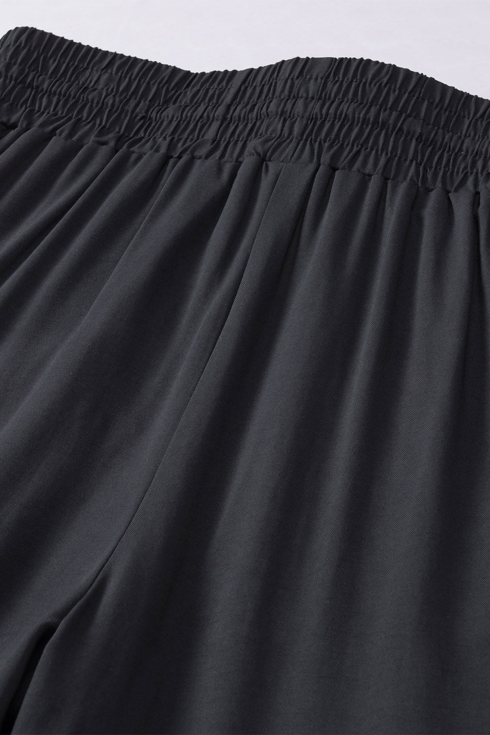 Black Drawstring Elastic Waist Casual Wide Leg Pants - Glimmer Road 