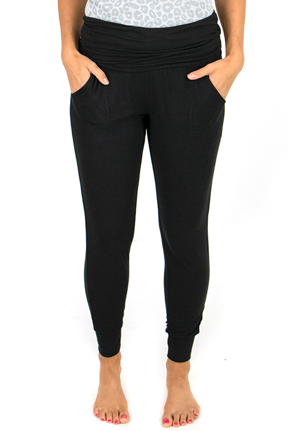 Black High Waist Pleated Pocket Leggings - Glimmer Road 