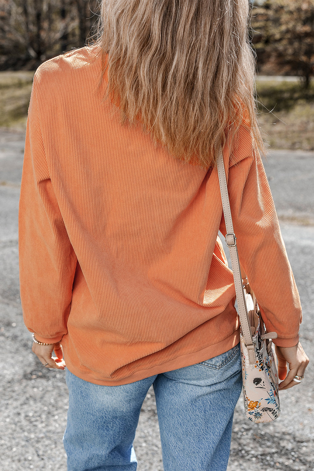 Orange Ribbed Corduroy Oversized Sweatshirt - Glimmer Road 