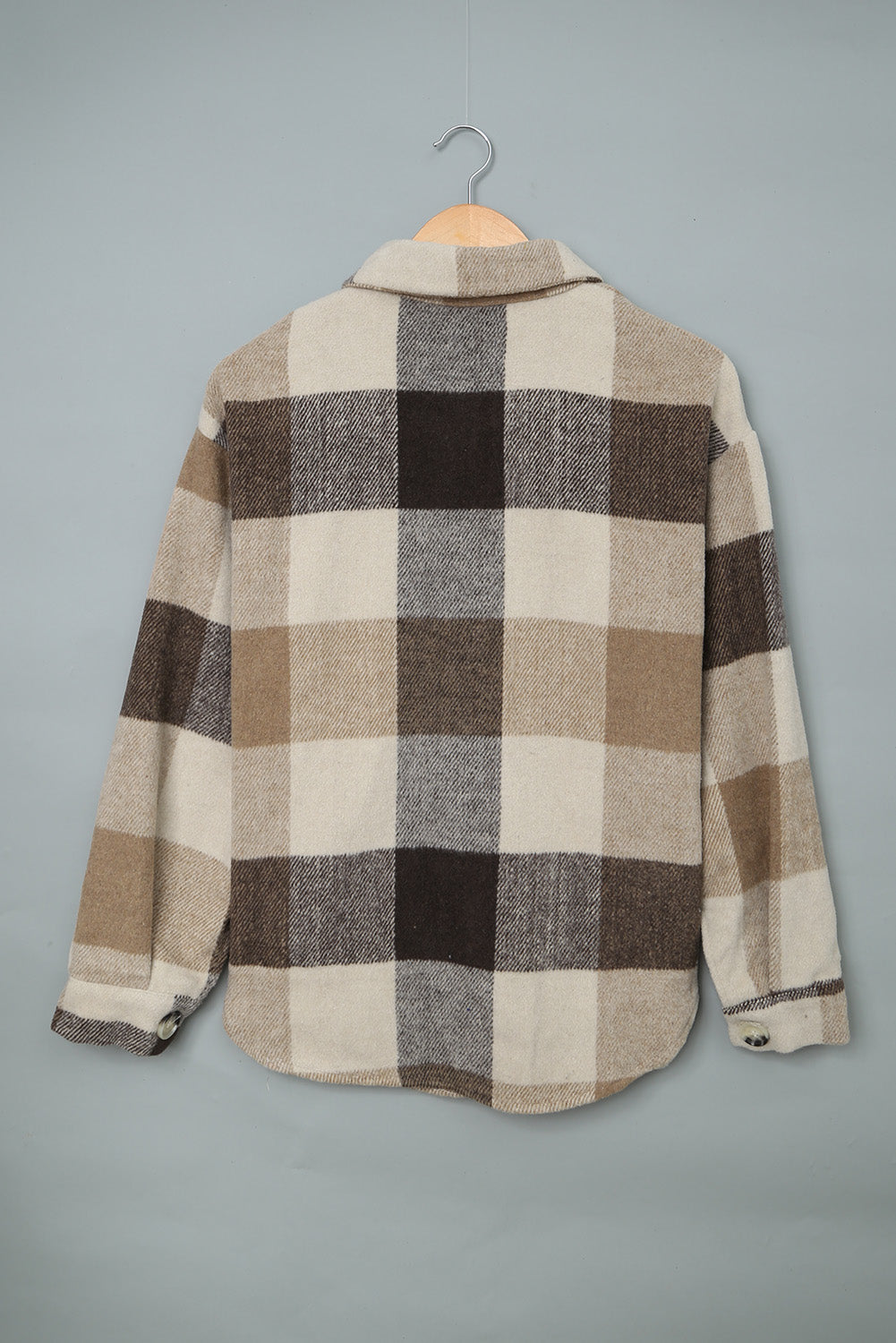 Khaki Plaid Color Block Buttoned Long Sleeve Jacket with Pocket - Glimmer Road 