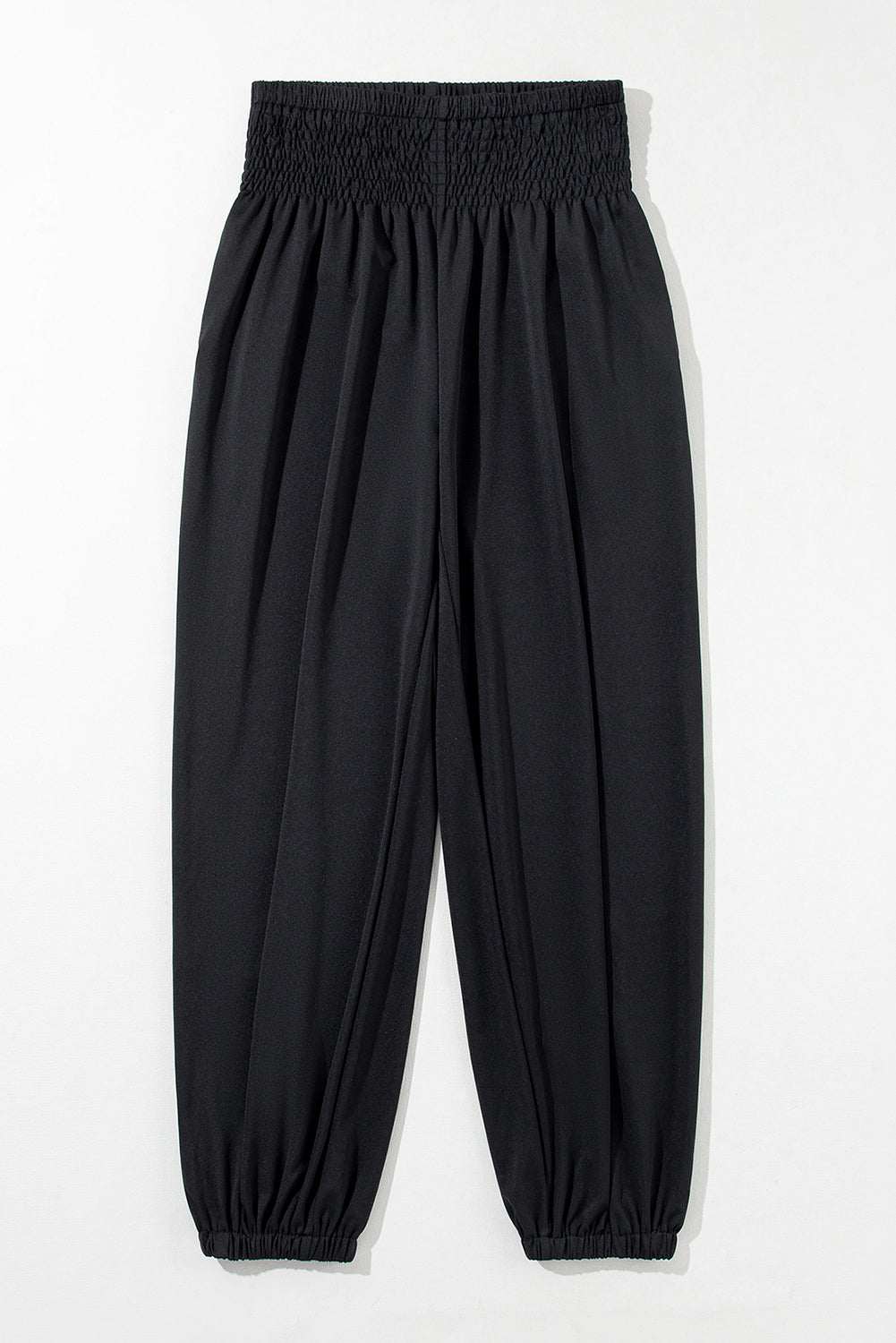 Black Smocked High Waist Joggers - Glimmer Road 