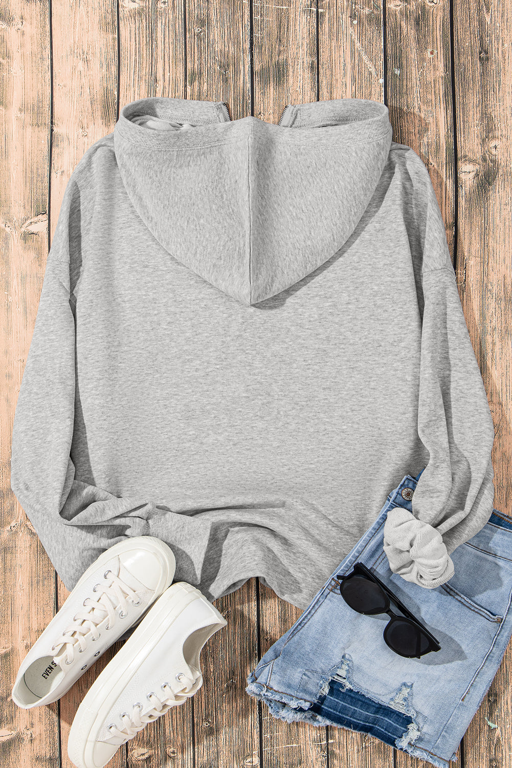 Light Grey Solid Kangaroo Pocket Half Zipper Oversized Hoodie - Glimmer Road 
