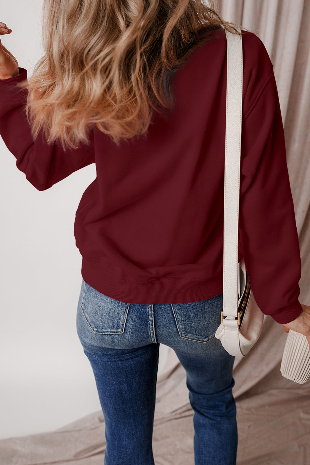 Smoke Green Solid Fleece Lined Drop Shoulder Terry Sweatshirt - Glimmer Road 