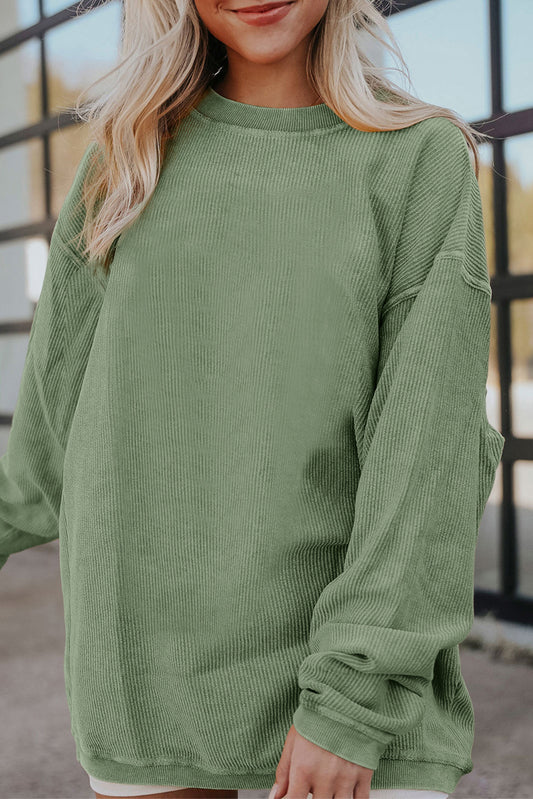 Grass Green Ribbed Corduroy Oversized Sweatshirt - Glimmer Road 