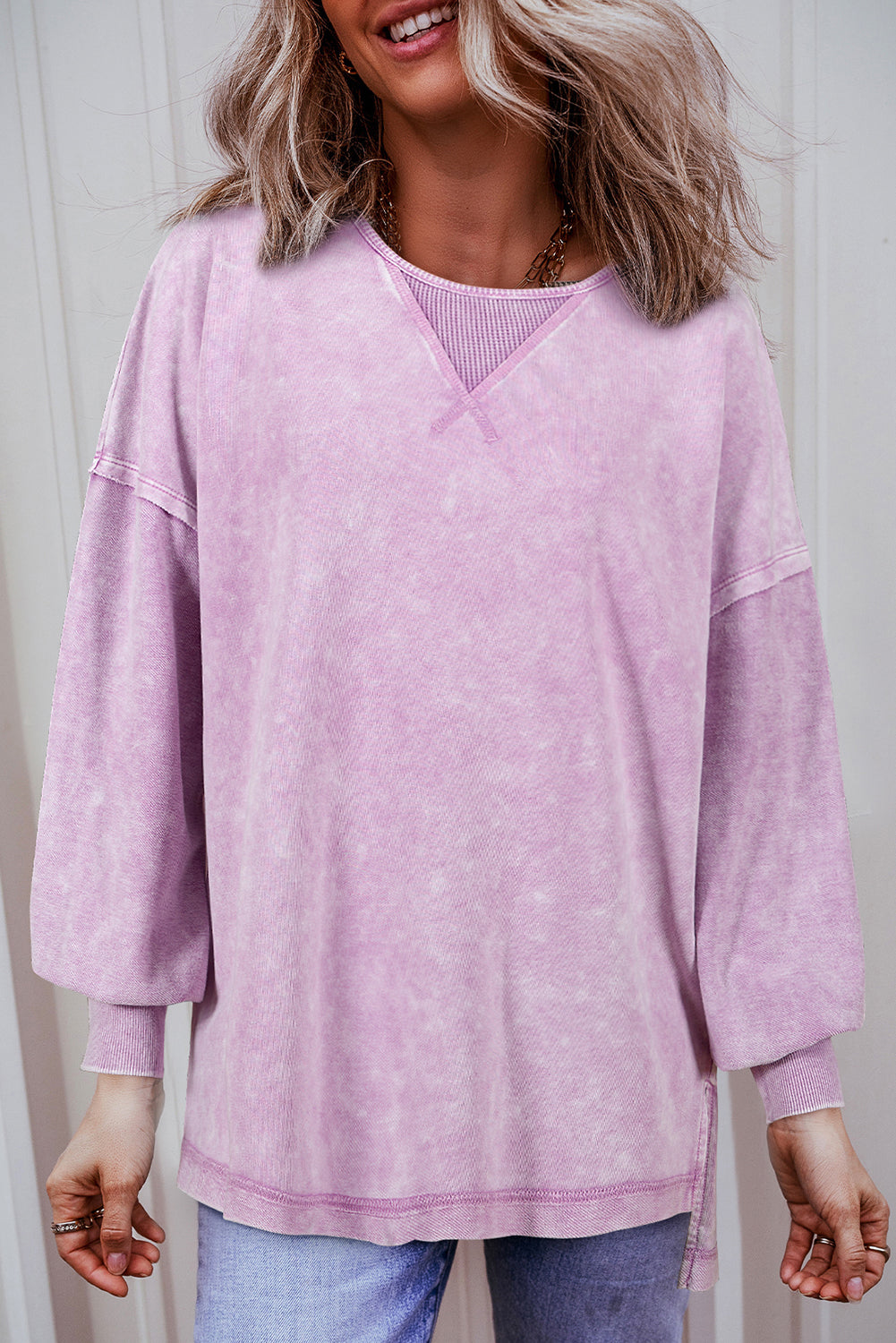 Orchid Petal Mineral Wash Drop Shoulder Pullover Sweatshirt - Glimmer Road 