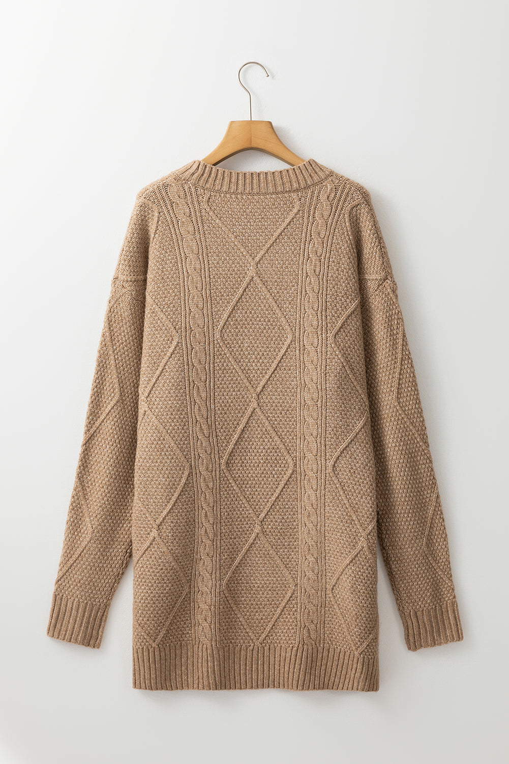 Coffee Cable Knit Drop Shoulder Loose Fit Sweater Dress