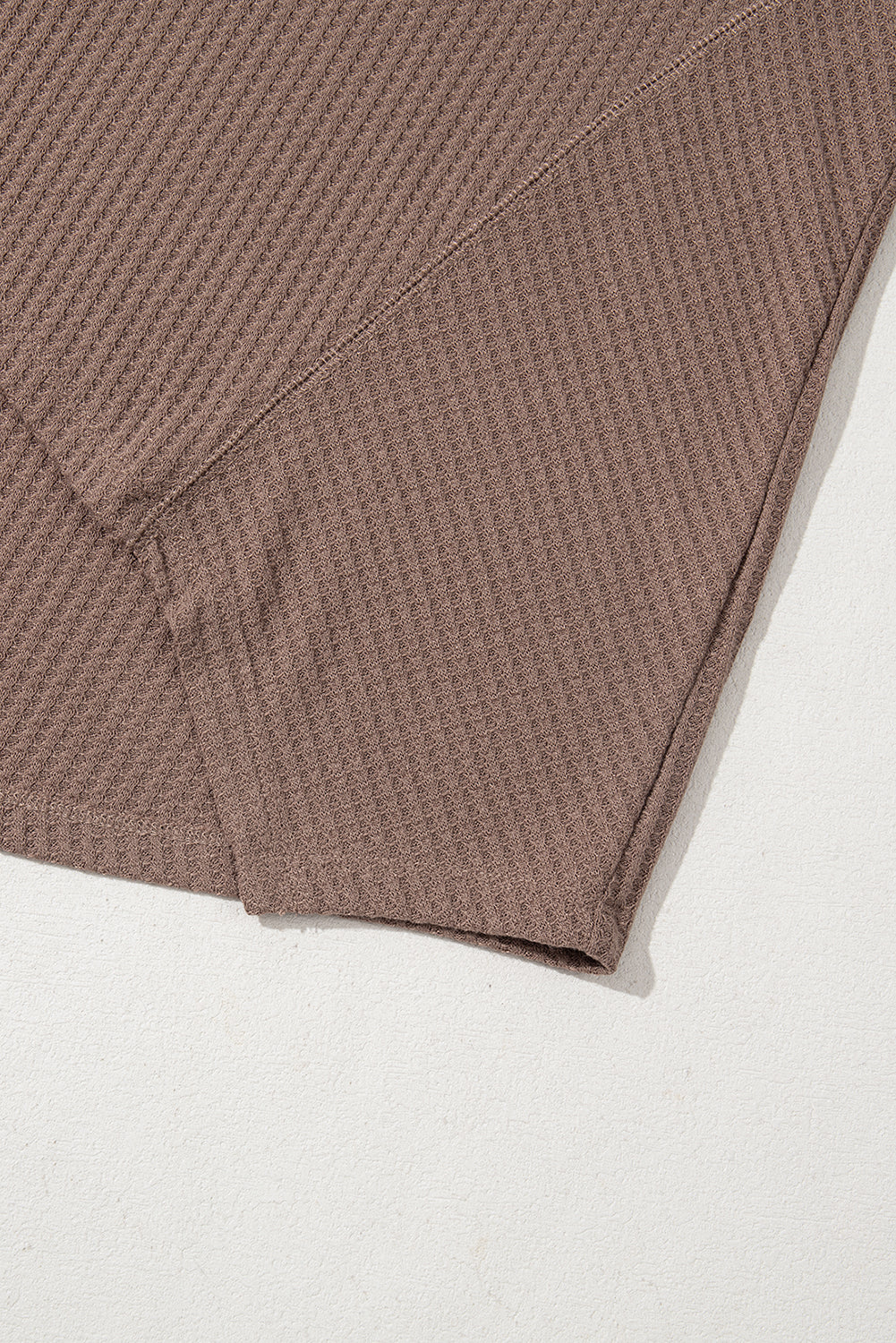 Bright Pink Waffle V Neck Long Sleeve Drop Shoulder Loose Blouse