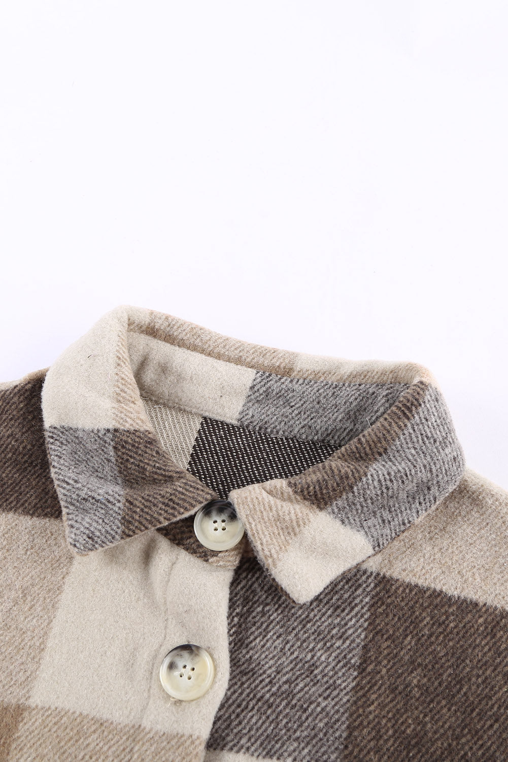 Khaki Plaid Color Block Buttoned Long Sleeve Jacket with Pocket - Glimmer Road 