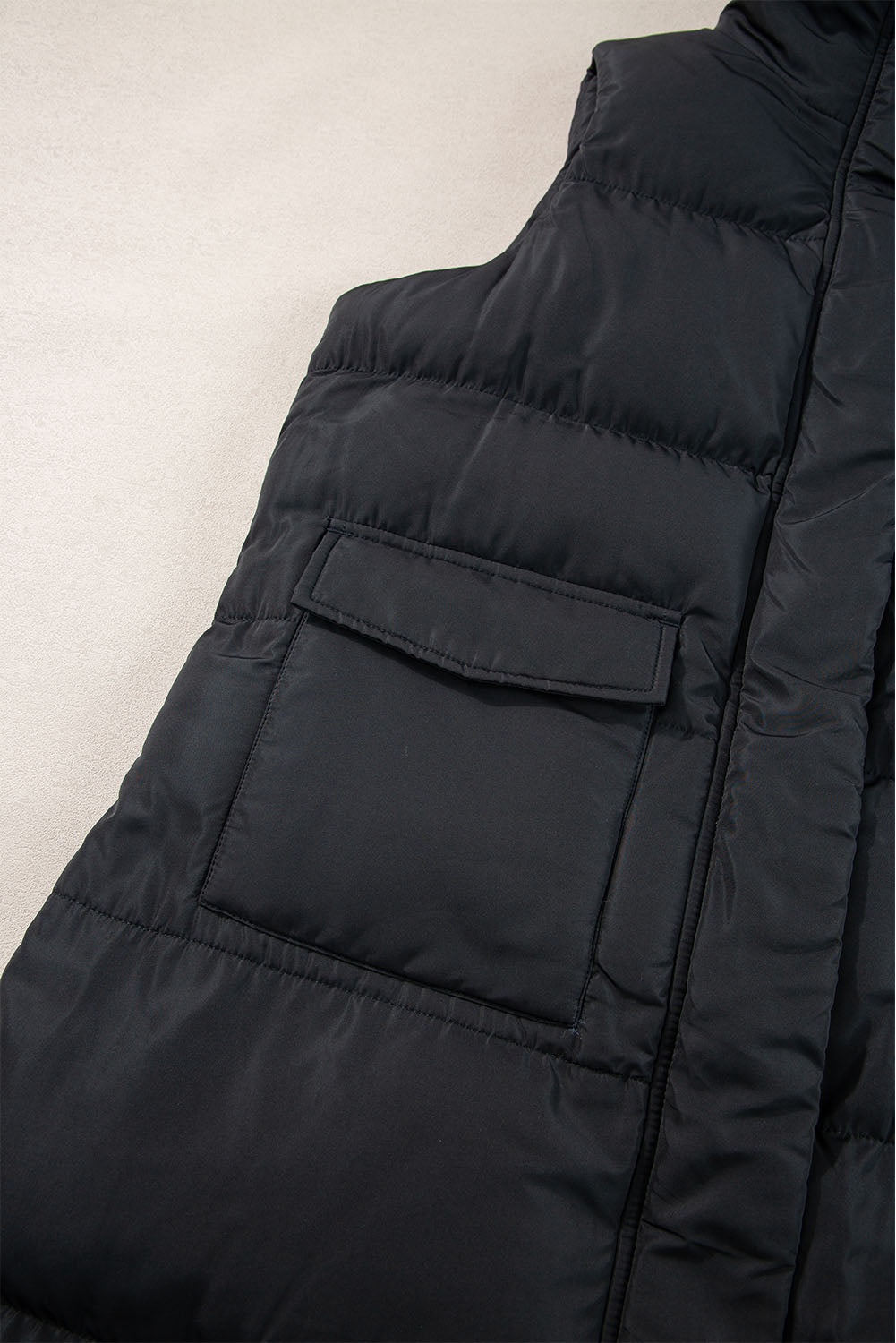 Coffee Windproof Longline Full Zipper Puffer Vest with Pockets