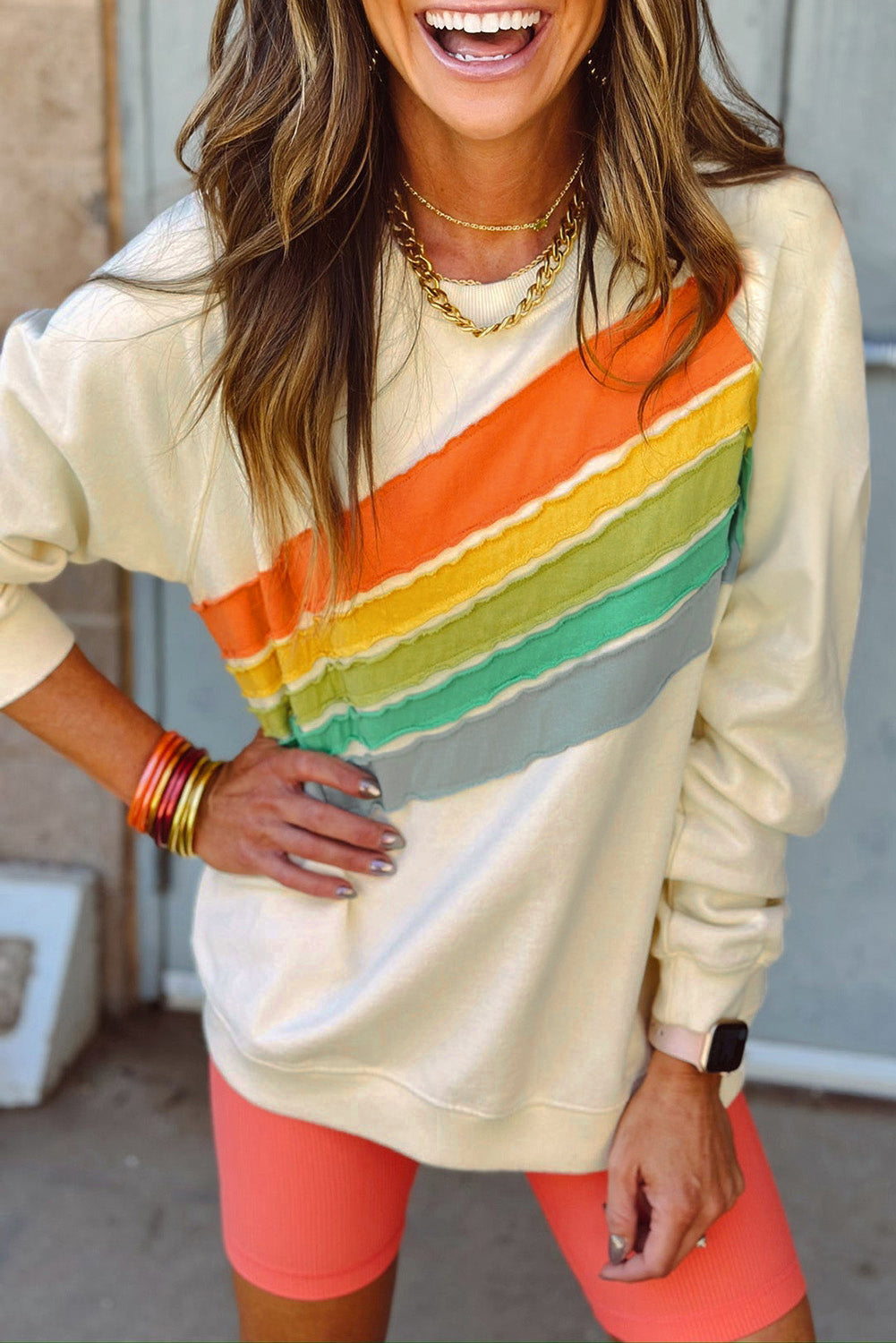 Beau Blue Rainbow Colorblock Striped Pullover Sweatshirt - Glimmer Road 
