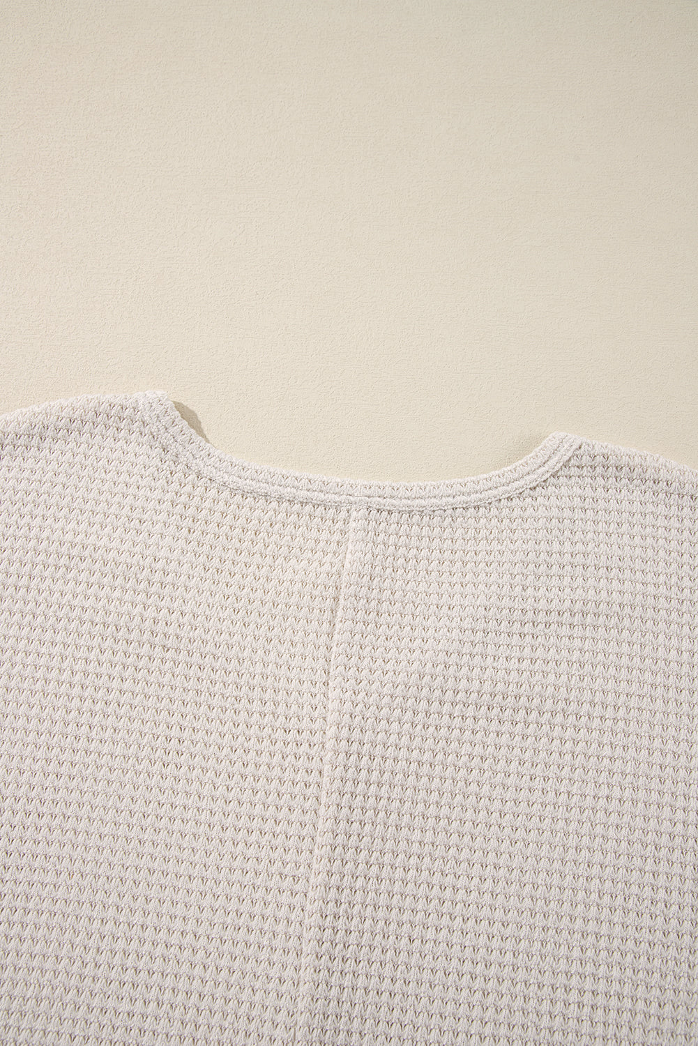 White Waffle Knit Side Slits Loose Fit V Neck Top - Glimmer Road 