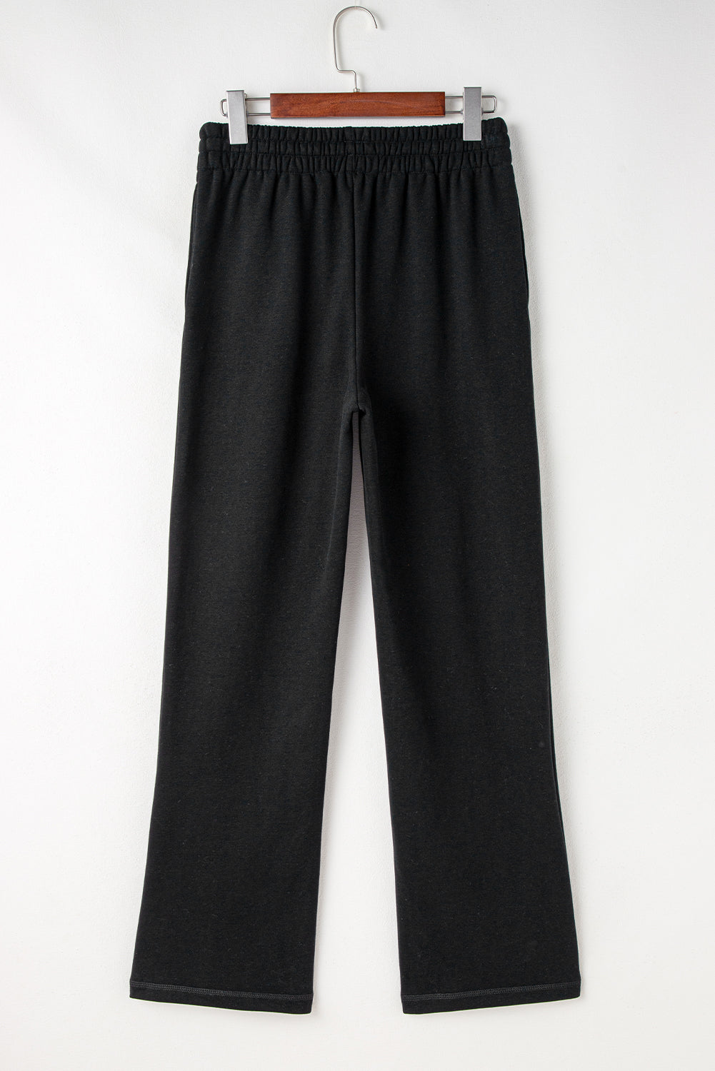 Navy Blue Solid Color Fleece Lined Drawstring Waist Casual Pants