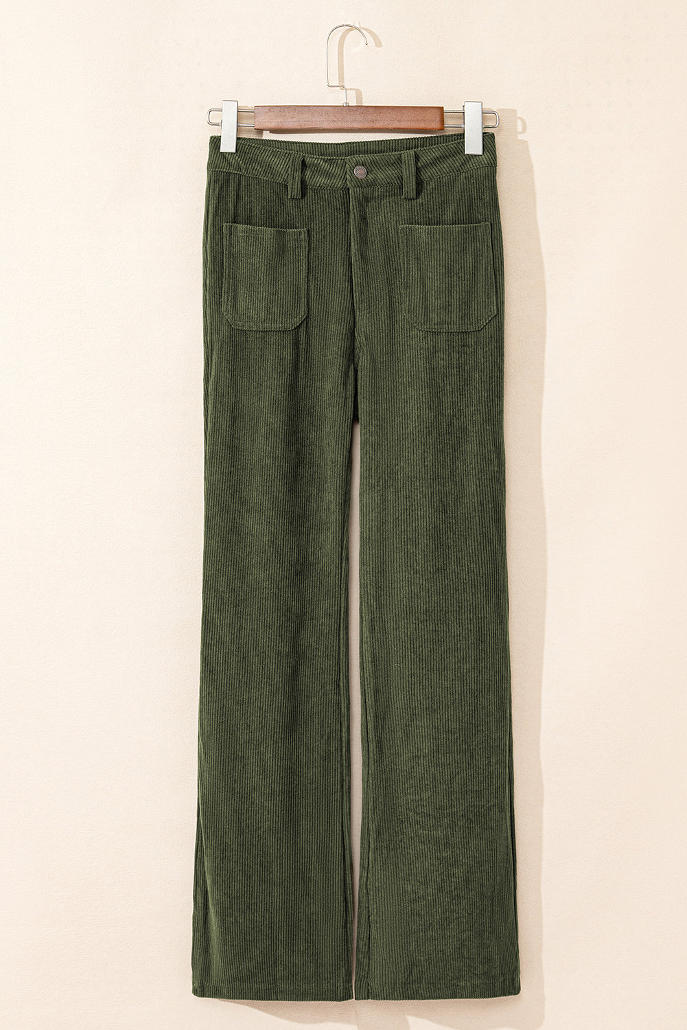 Green High Waist Square Pockets Corduroy Pants - Glimmer Road 