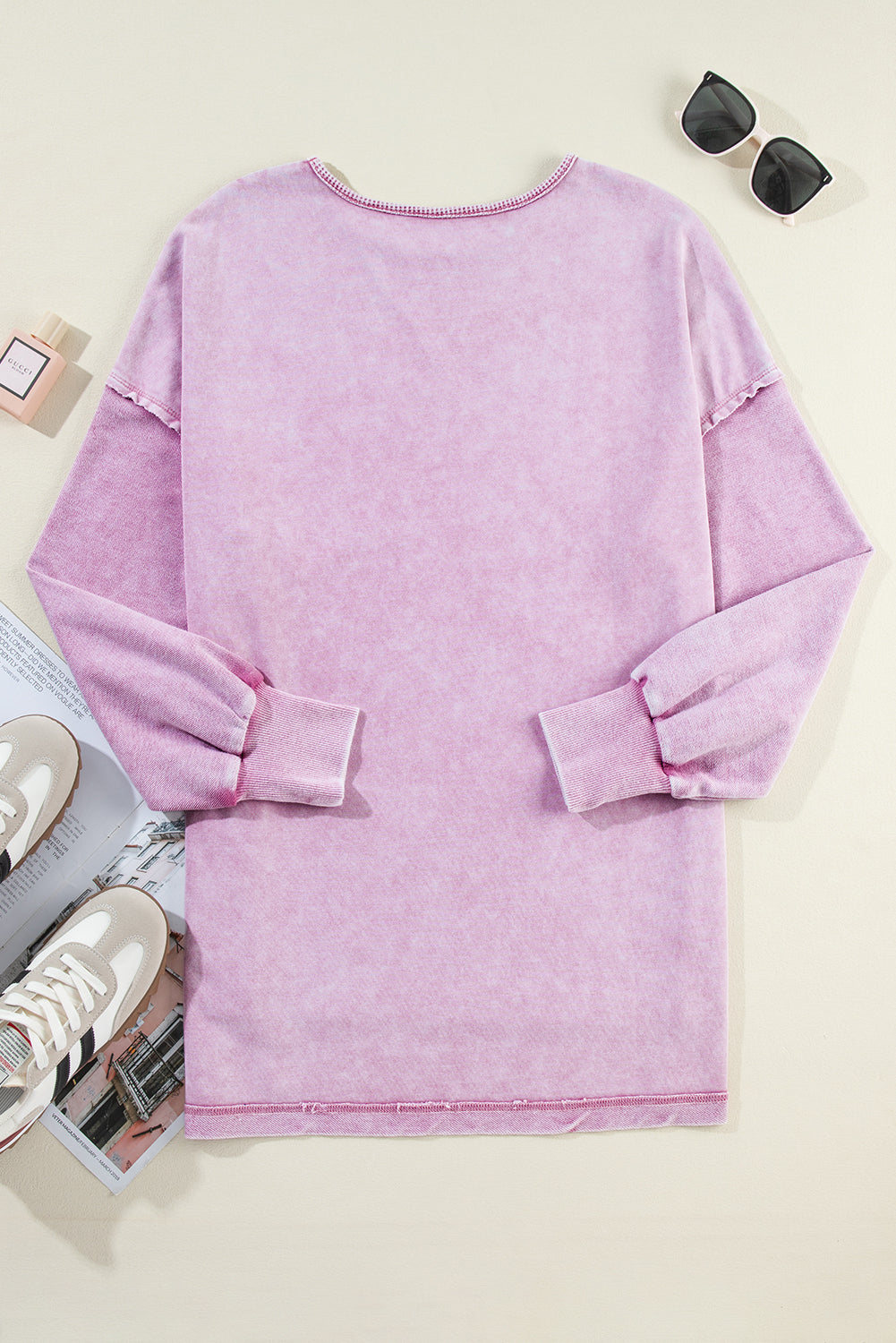 Orchid Petal Mineral Wash Drop Shoulder Pullover Sweatshirt - Glimmer Road 