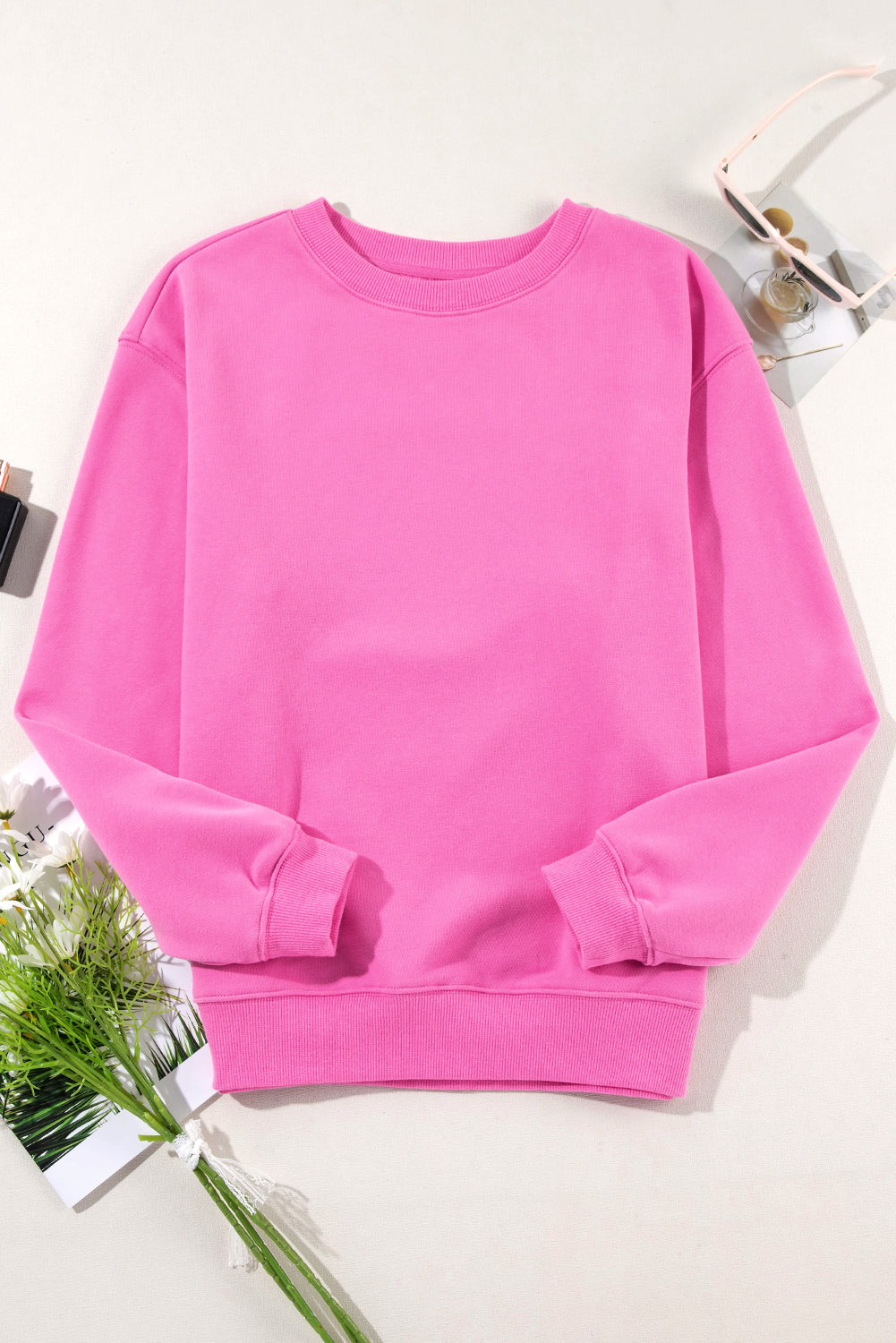 Smoke Green Solid Fleece Lined Drop Shoulder Terry Sweatshirt - Glimmer Road 