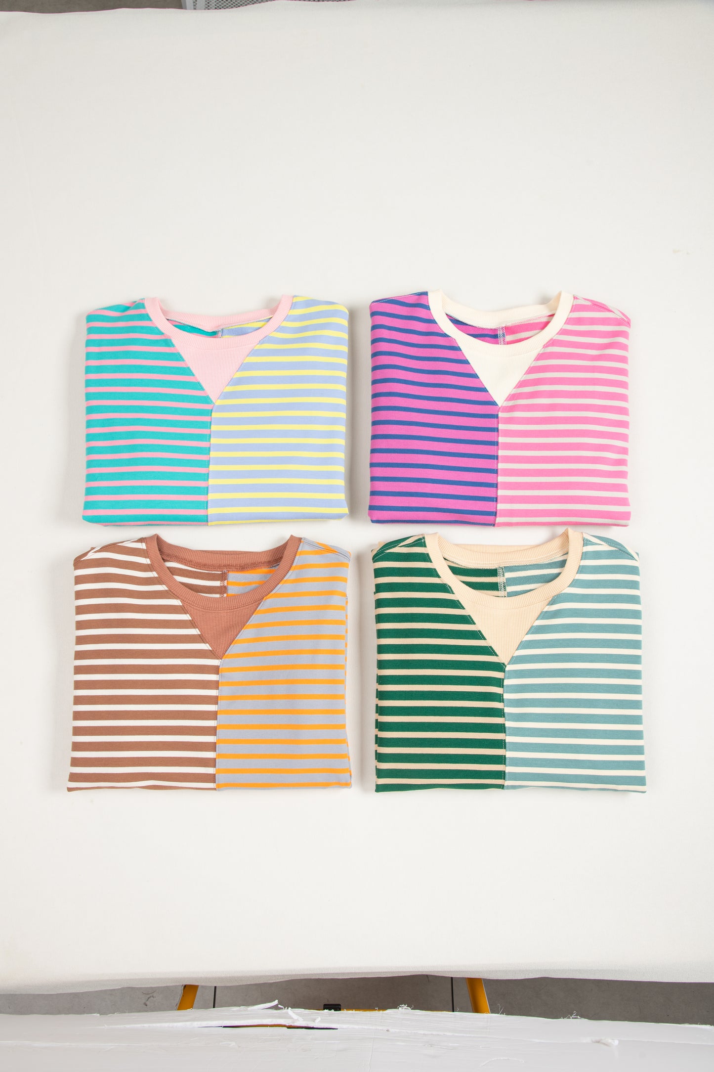 Green Stripe Casual Stripe Colorblock Drop Shoulder Oversize Sweatshirt