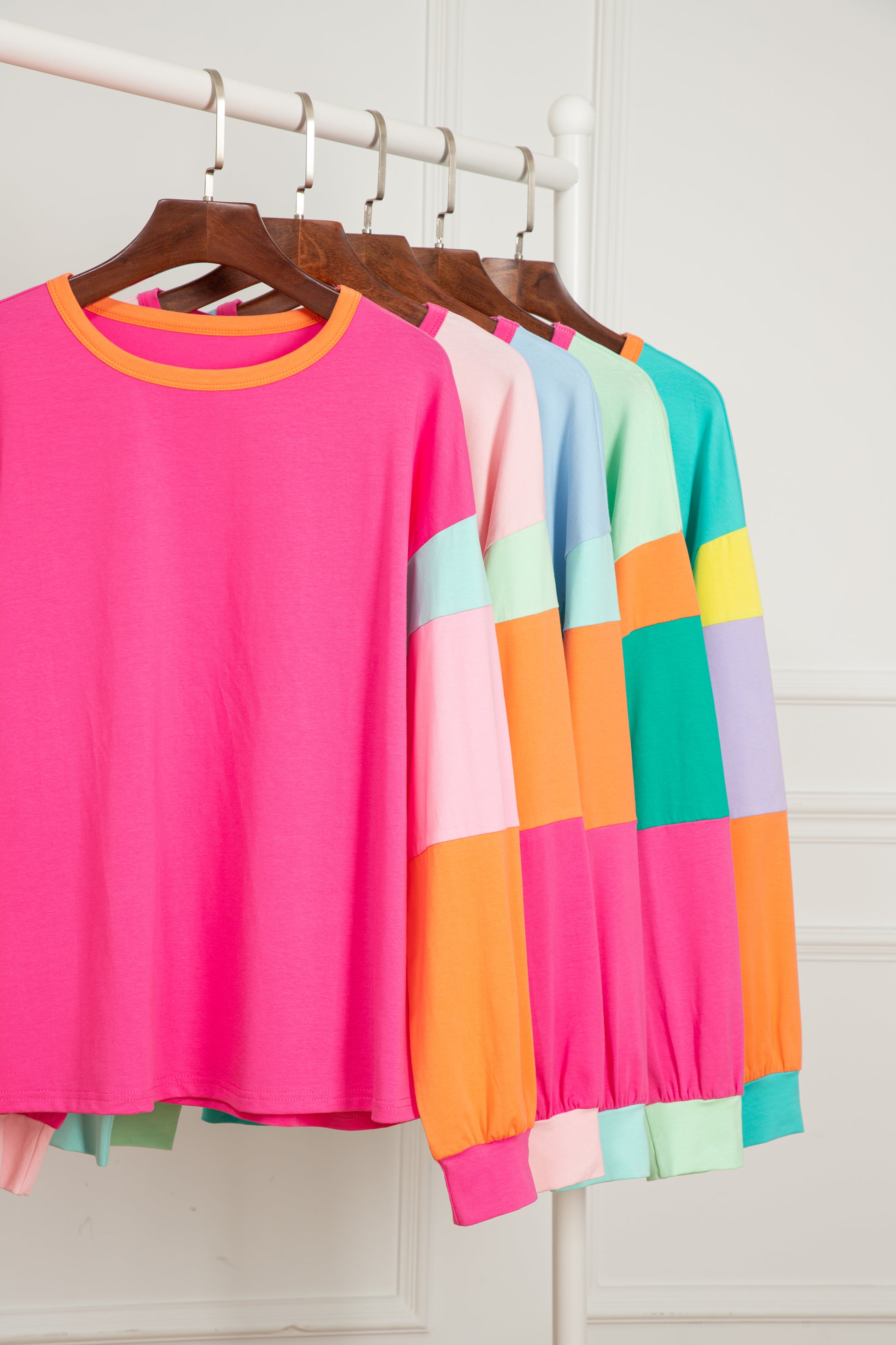 Light Blue Colorblock Patchwork Long Sleeve Loose Top - Glimmer Road 