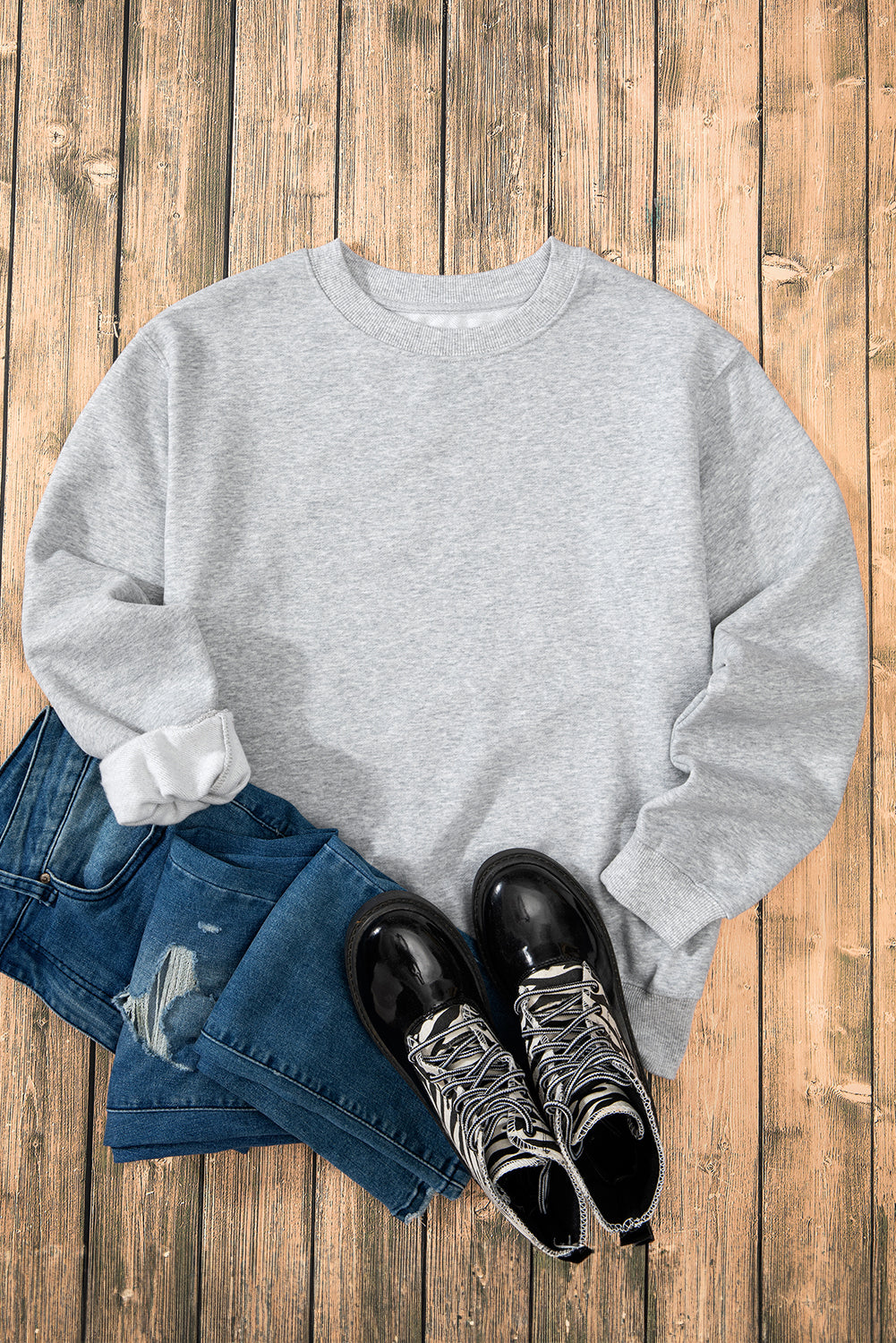Smoke Green Solid Fleece Lined Drop Shoulder Terry Sweatshirt - Glimmer Road 