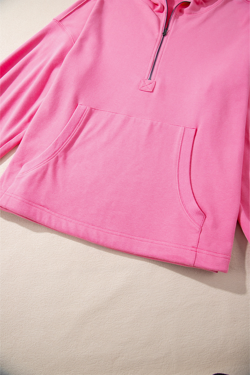 Light Grey Solid Kangaroo Pocket Half Zipper Oversized Hoodie - Glimmer Road 
