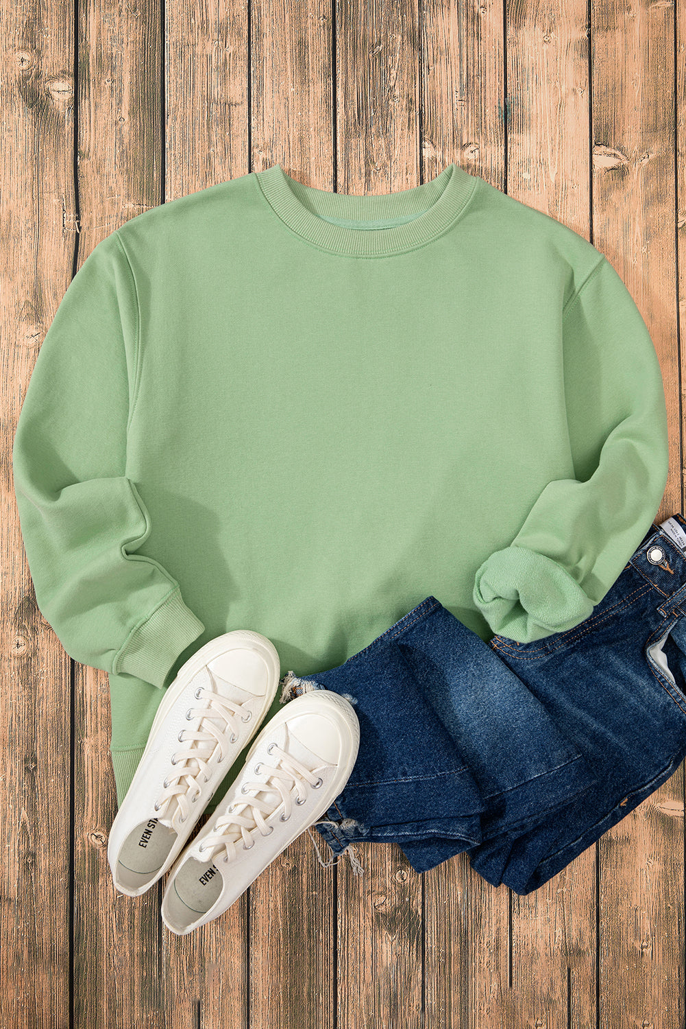 Smoke Green Solid Fleece Lined Drop Shoulder Terry Sweatshirt - Glimmer Road 