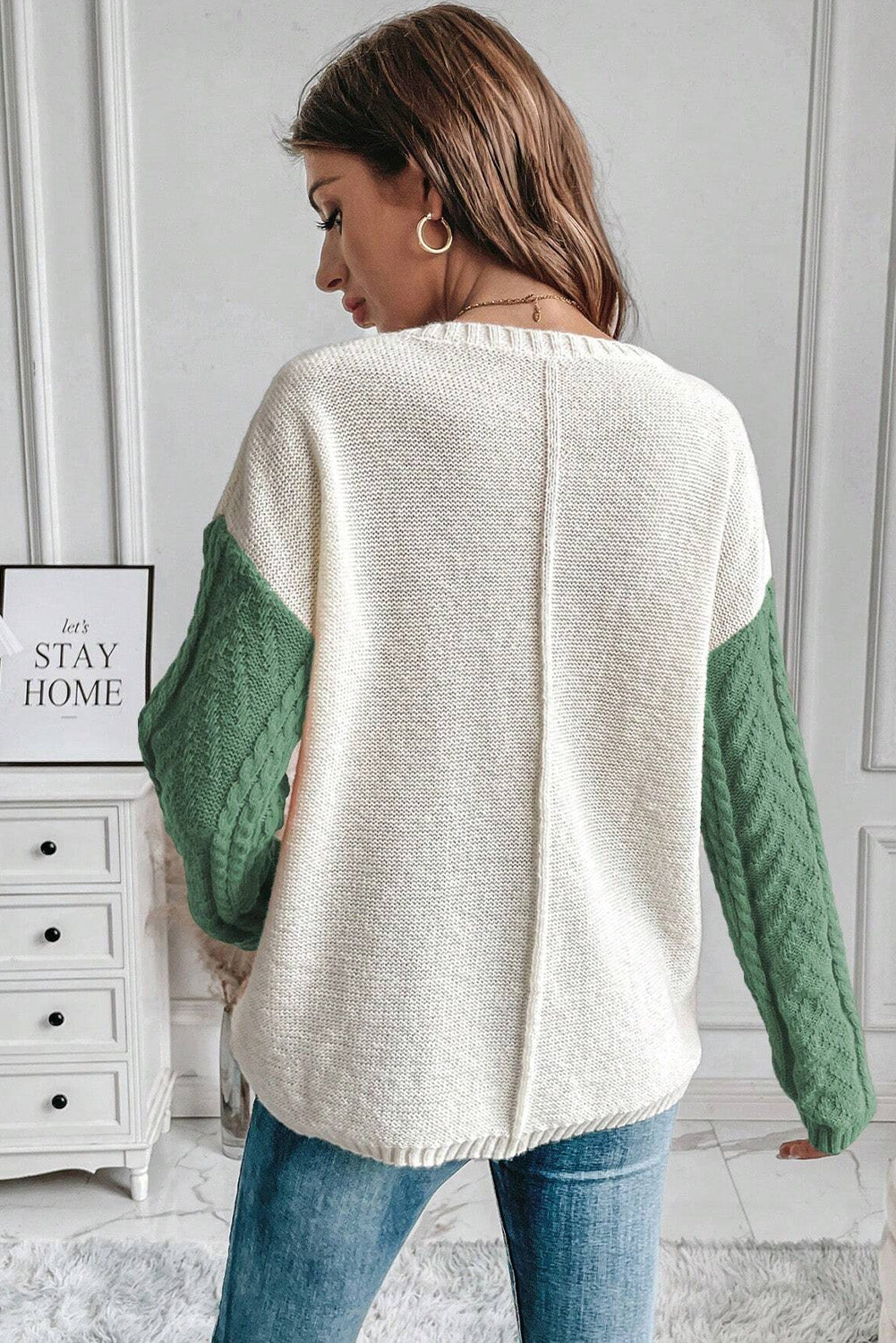 Vineyard Green Colorblock Patched Pocket Drop Shoulder Sweater - Glimmer Road 