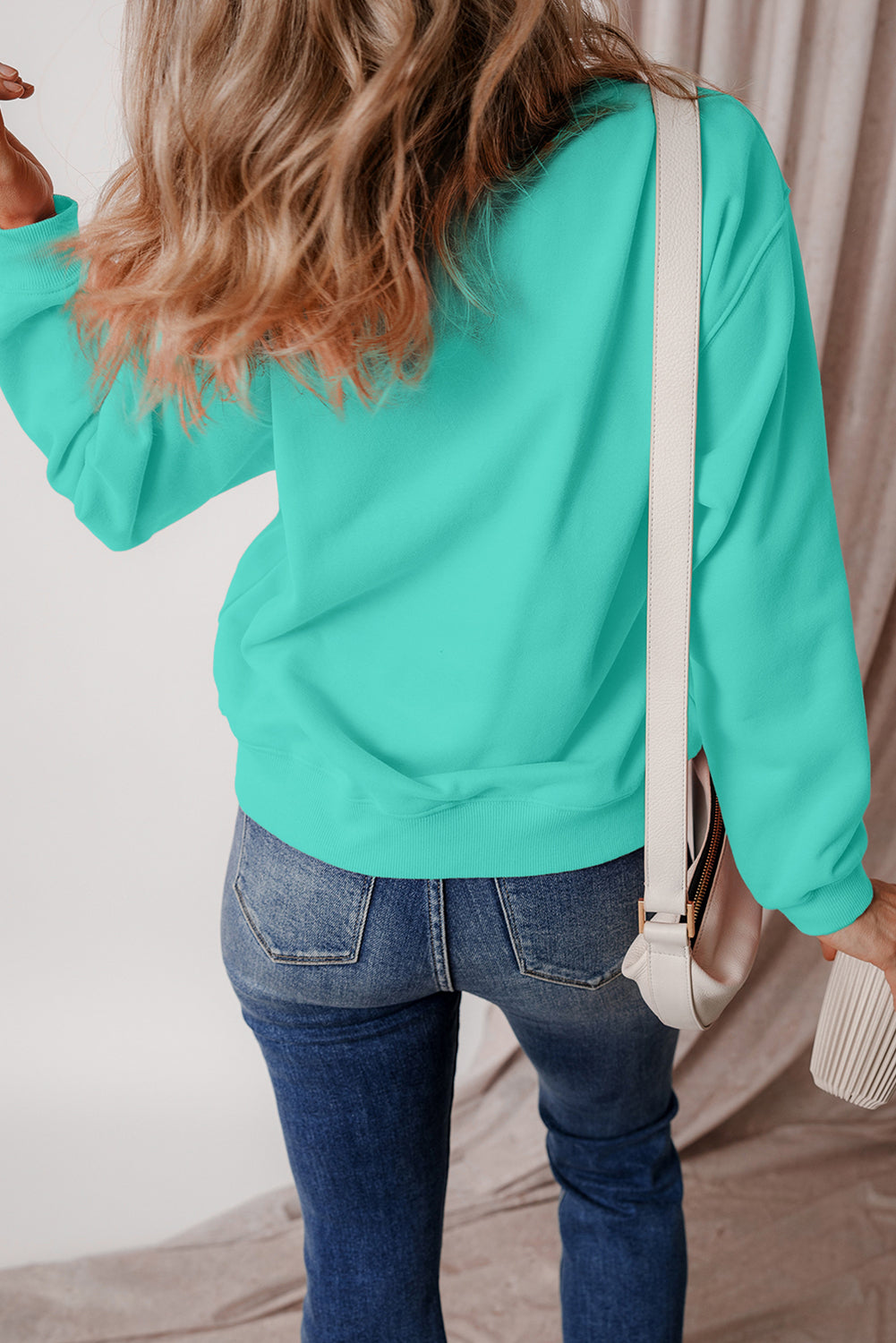 Smoke Green Solid Fleece Lined Drop Shoulder Terry Sweatshirt - Glimmer Road 