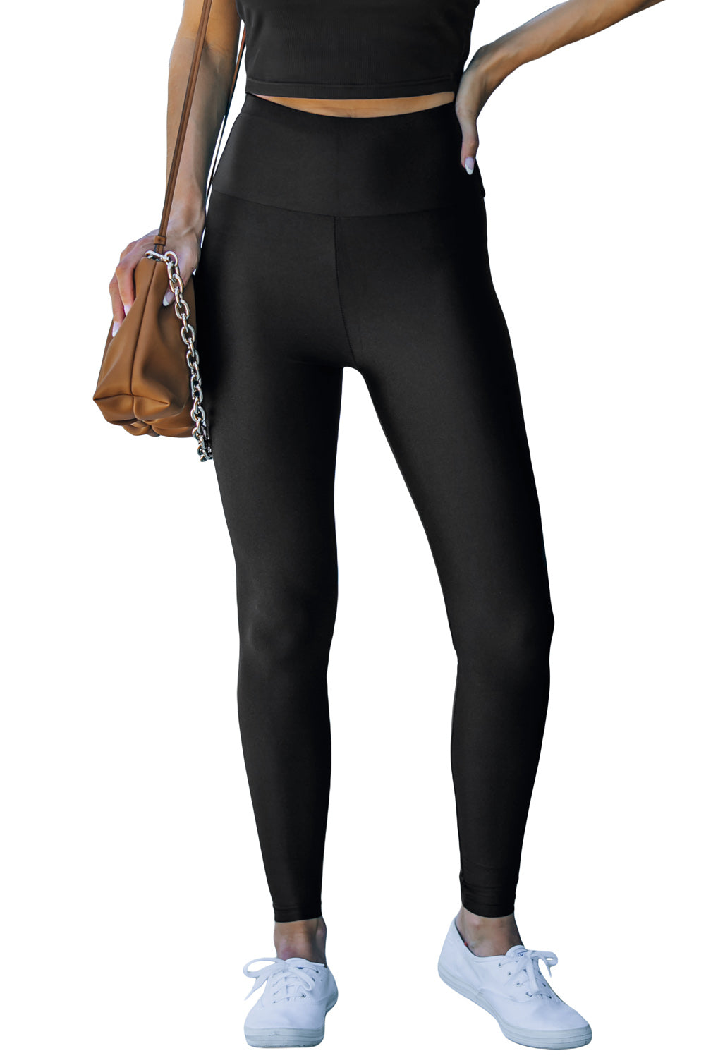 Black High Rise Tight Leggings with Waist Cincher - Glimmer Road 