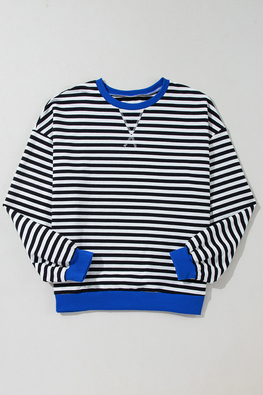 Black Stripe Oversized Contrast Trim Pullover Sweatshirt - Glimmer Road 