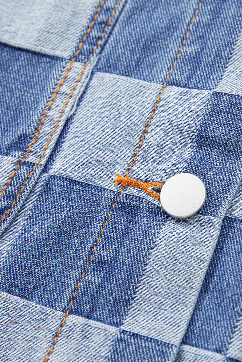 Light Blue Checkered Patchwork Button up Denim Jacket - Glimmer Road 