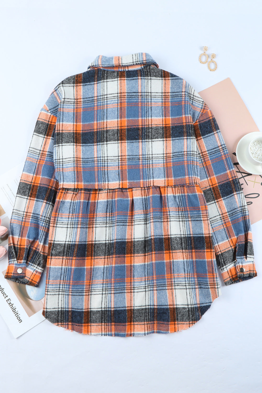 Multicolor Plaid Button Down Ruffled Shirt Jacket - Glimmer Road 