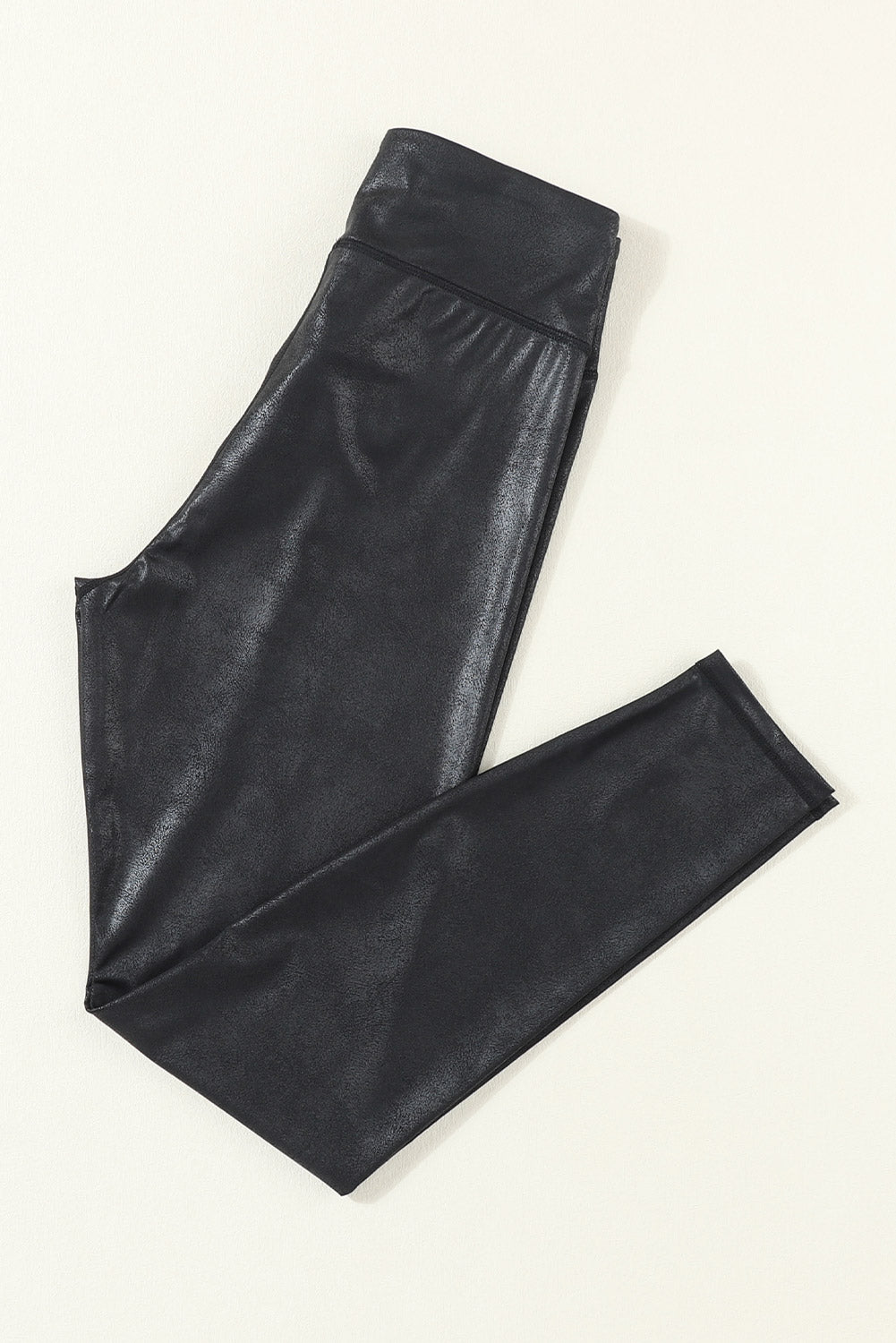 Black Crossed Dip Waist Sleek Leather Leggings - Glimmer Road 