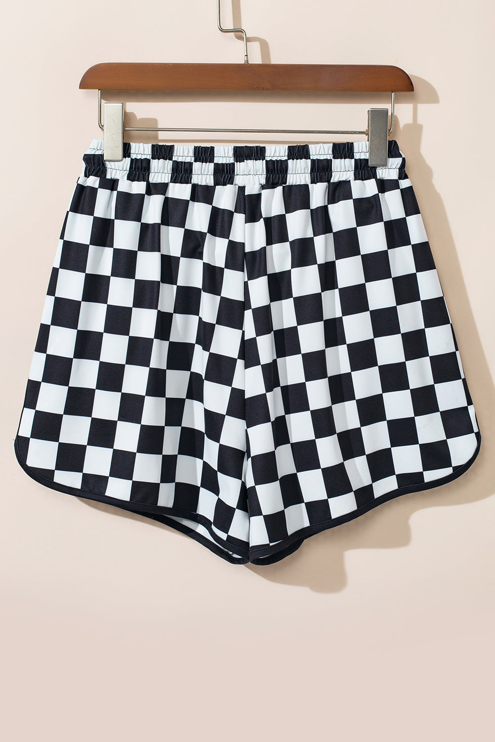 Black Checkered Drawstring Elastic Waist Casual Shorts - Glimmer Road 