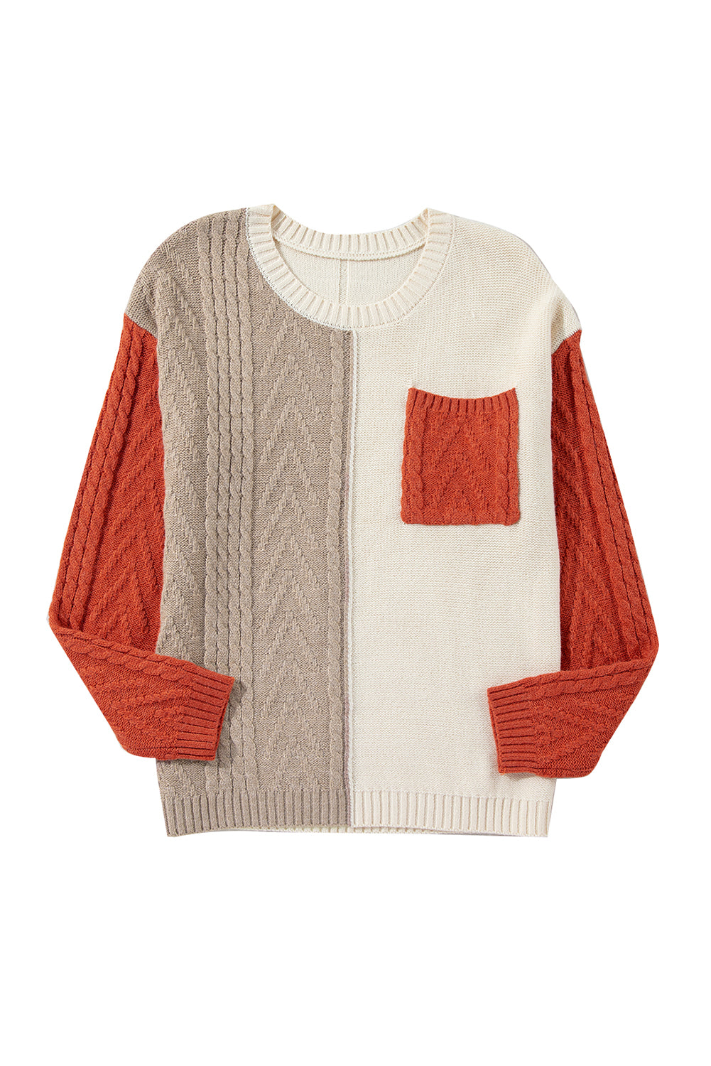 Gold Flame Colorblock Patched Pocket Drop Shoulder Sweater - Glimmer Road 