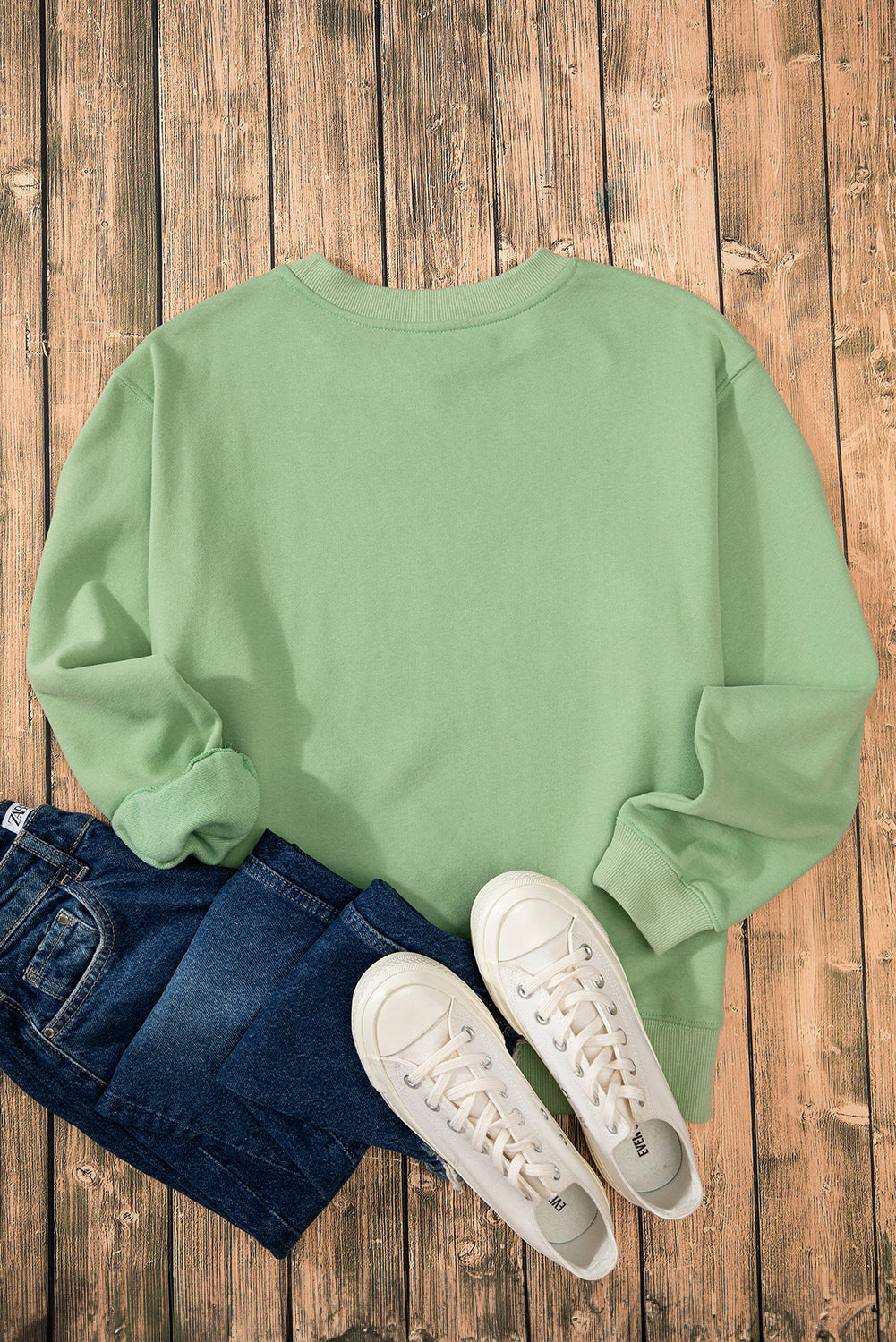 Smoke Green Solid Fleece Lined Drop Shoulder Terry Sweatshirt - Glimmer Road 