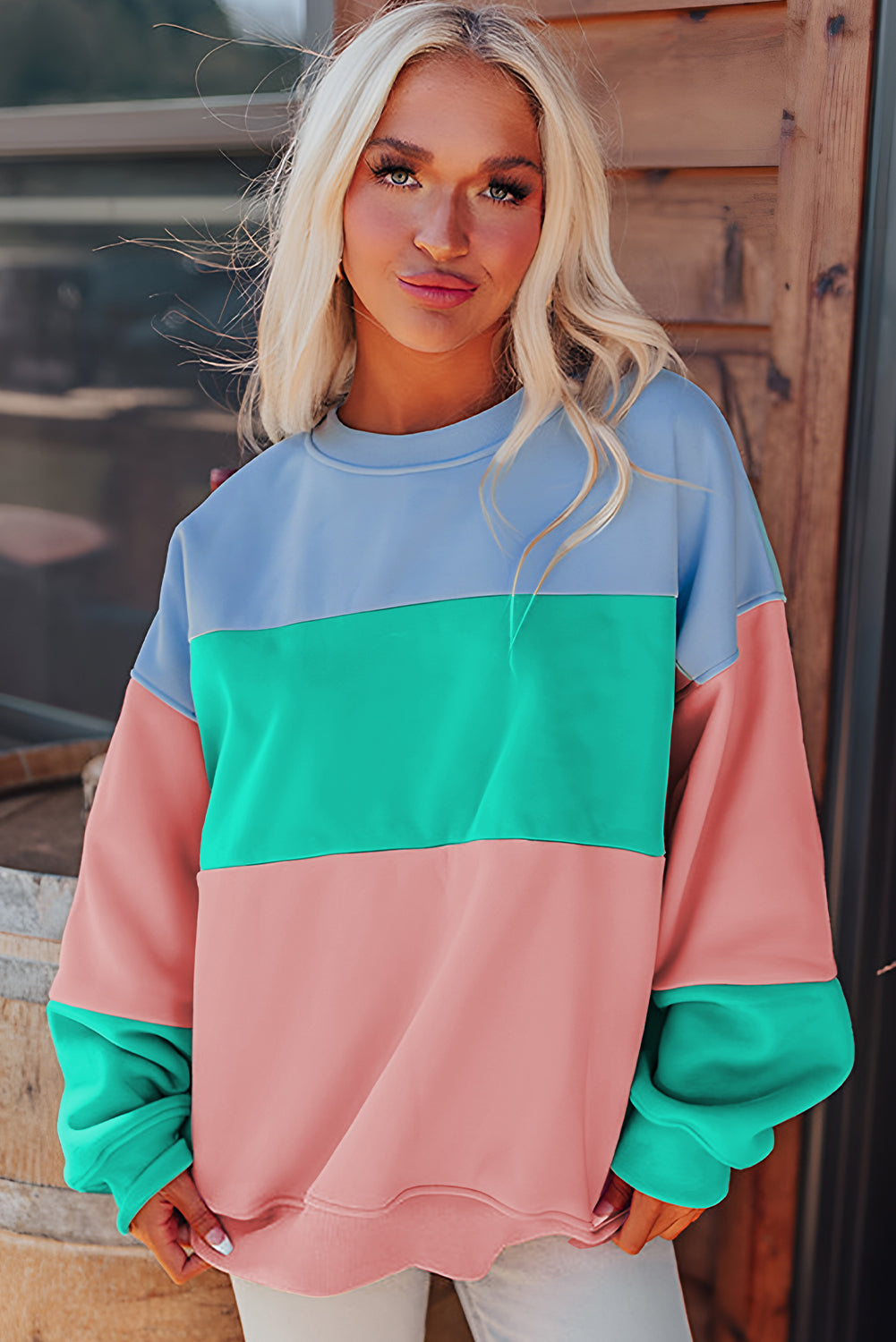 Blossom Colorblock Patchwork Drop Shoulder Sweatshirt - Glimmer Road 