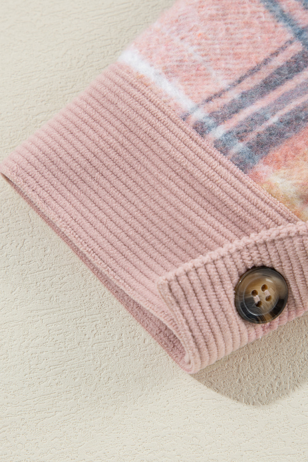 Light Pink Plaid Corduroy Patchwork Chest Pocket Shacket - Glimmer Road 