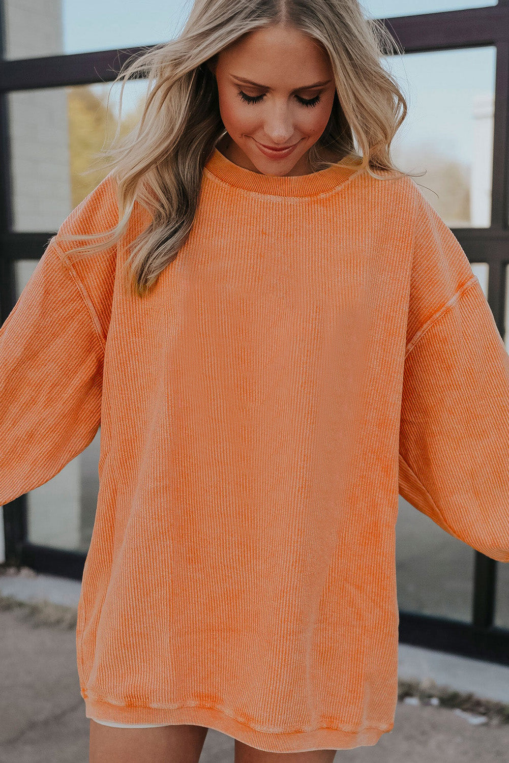 Orange Ribbed Corduroy Oversized Sweatshirt - Glimmer Road 