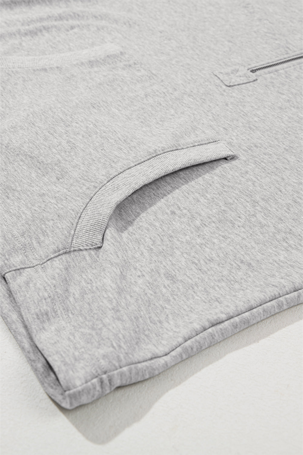 Light Grey Solid Kangaroo Pocket Half Zipper Oversized Hoodie - Glimmer Road 
