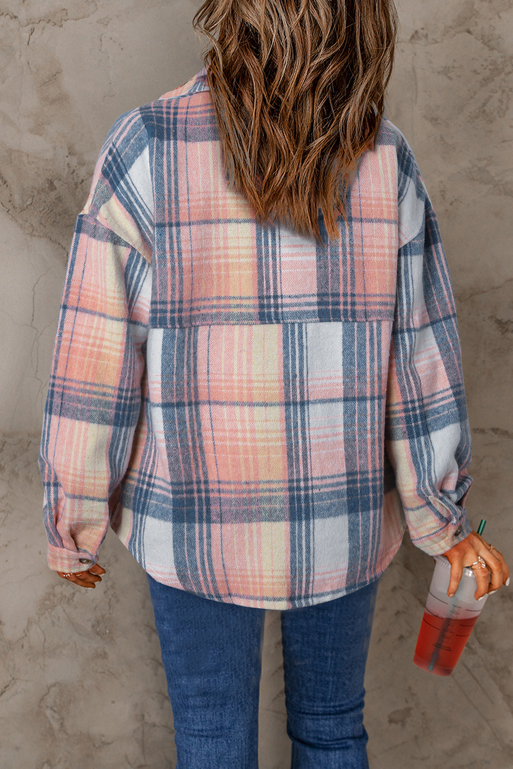 Pink Black/Pink Plaid Flap Pockets Shacket - Glimmer Road 