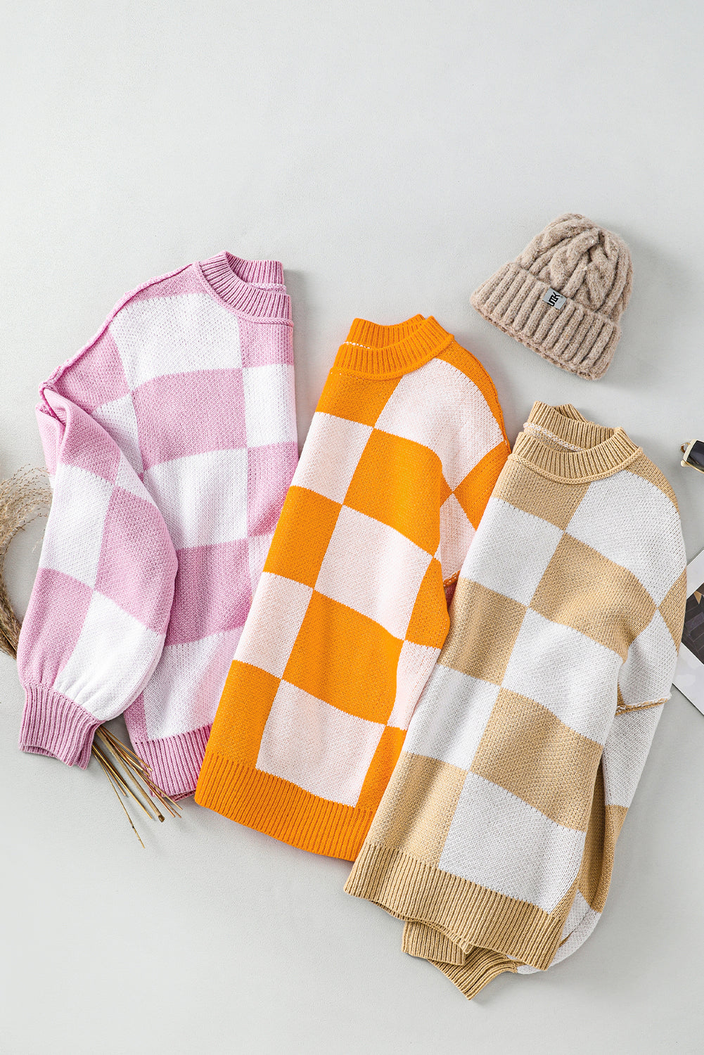 Orange Checkered Bishop Sleeve Sweater - Glimmer Road 