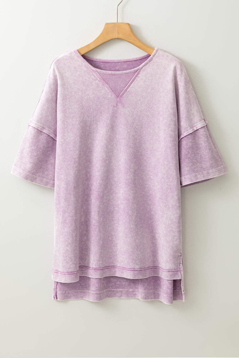 Orchid Petal Mineral Wash Exposed Seam Drop Shoulder Oversized Tee - Glimmer Road 