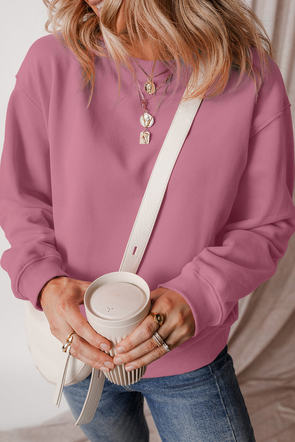 Smoke Green Solid Fleece Lined Drop Shoulder Terry Sweatshirt - Glimmer Road 