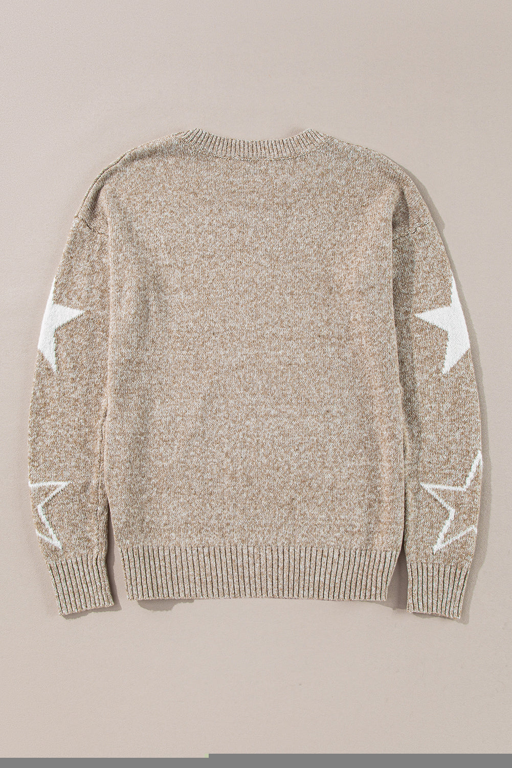 Khaki Star Pattern Drop Shoulder Sweater - Glimmer Road 