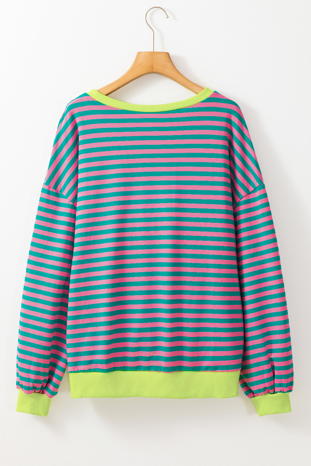 Green Stripe Oversized Contrast Trim Pullover Sweatshirt - Glimmer Road 