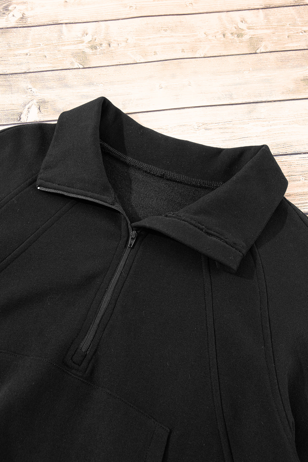 Black Fleece Lined Zip Up Stand Collar Thumbhole Sleeve Sweatshirt