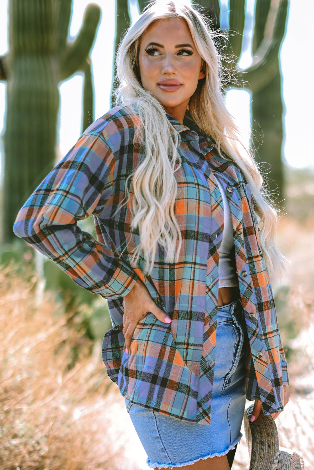 Orange Plaid Print Loose Vintage Shirt - Glimmer Road 