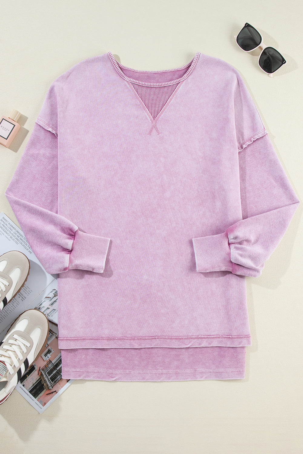 Orchid Petal Mineral Wash Drop Shoulder Pullover Sweatshirt - Glimmer Road 