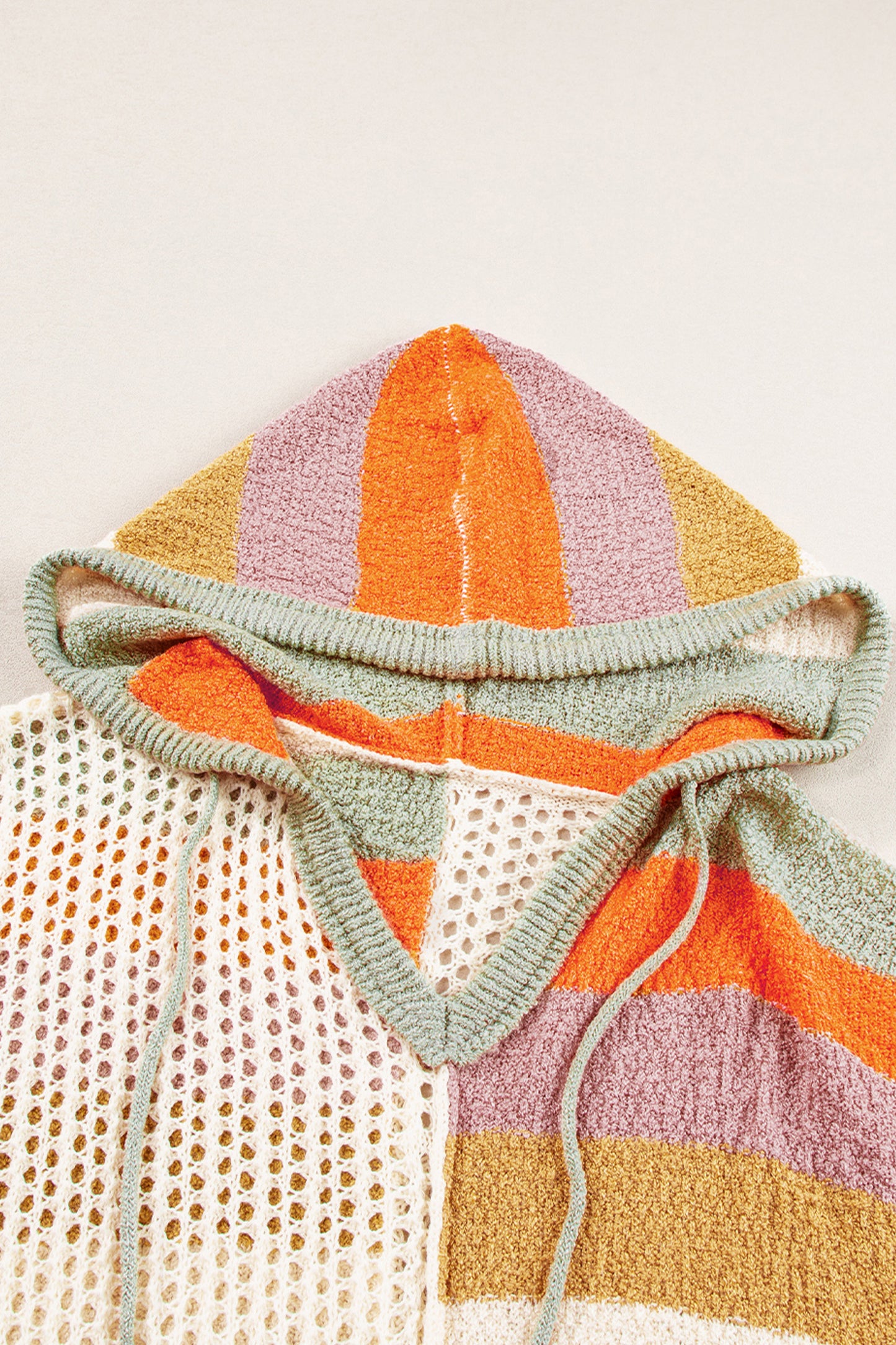 Beige Oversized Colorblock V Neck Hooded Sweater - Glimmer Road 