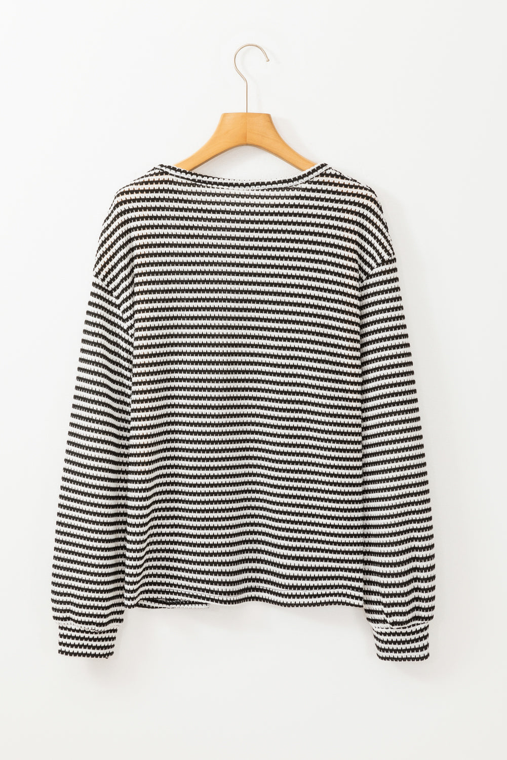 Black Stripe Round Neck Drop Shoulder Long Sleeve Top - Glimmer Road 