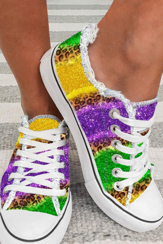 Multicolor Leopard Color Block Lace-up Canvas Shoes - Glimmer Road 